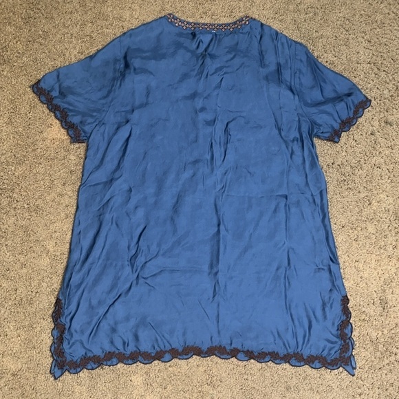 Sundance 100% Cupro Silk Floral Beaded Embroidered Tunic Blouse Blue Large - Picture 5 of 9